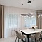 Фото штор для зоны кухни-столовой в минималистичном интерьере загородного дома 2023