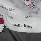 Фото органза белая с рисунком Hello Kitty и серым бордюром по низу.