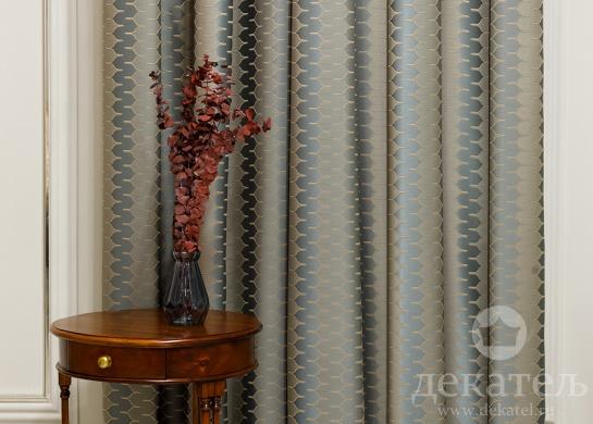 Фото Ткань портьерная AGRA/42 - золотисто-бирюзовый, стандартное положение (кромки горизонтально)